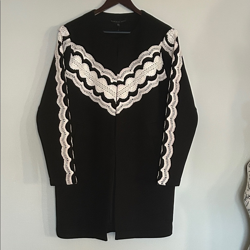 Endless Rose Black Coat Dress with White Crochet Lace Accents size m/l